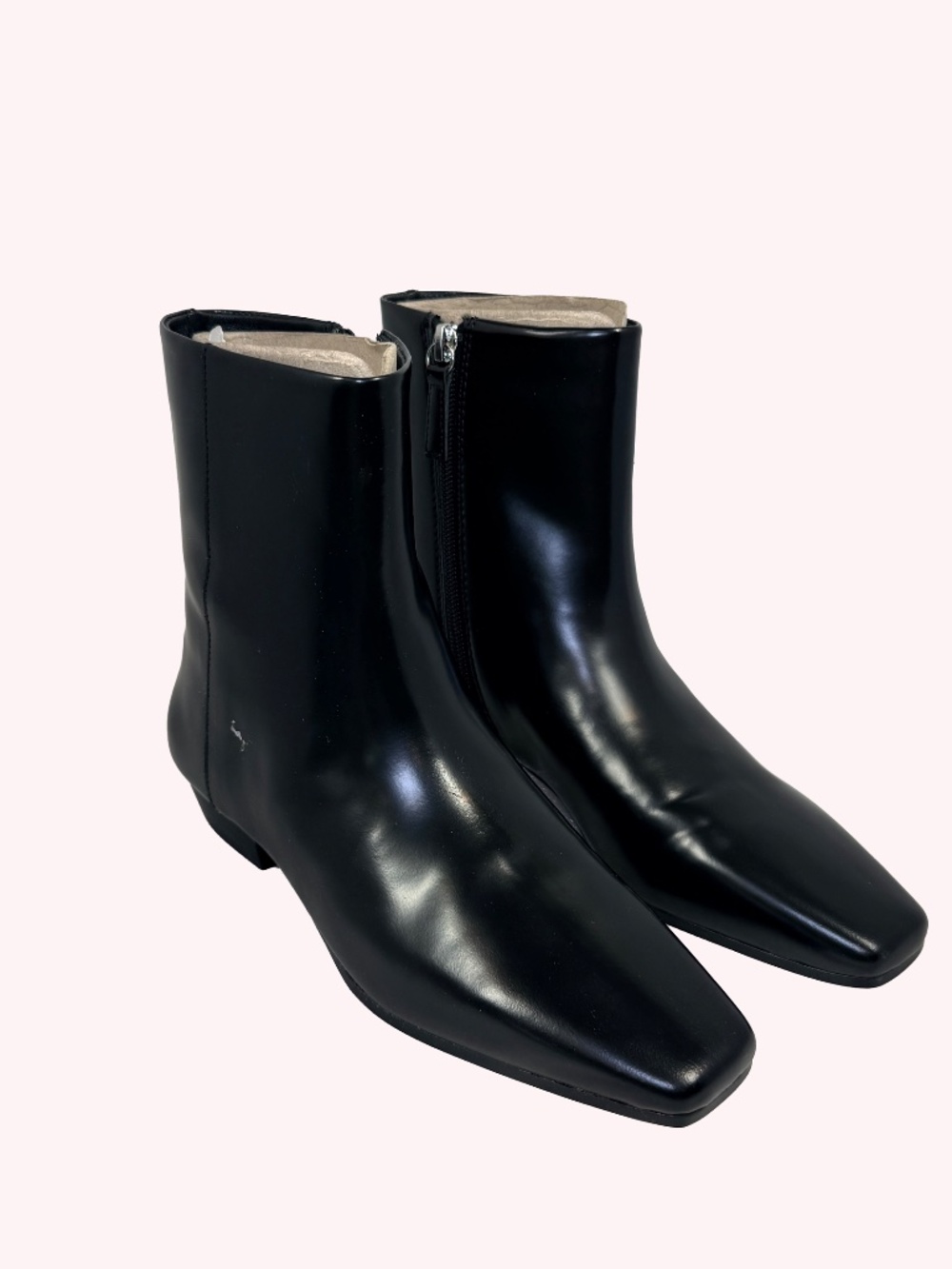 J.Crew Square Toe Spazzolato Leather Ankle Boots Black Women's 5 Zip Italy New